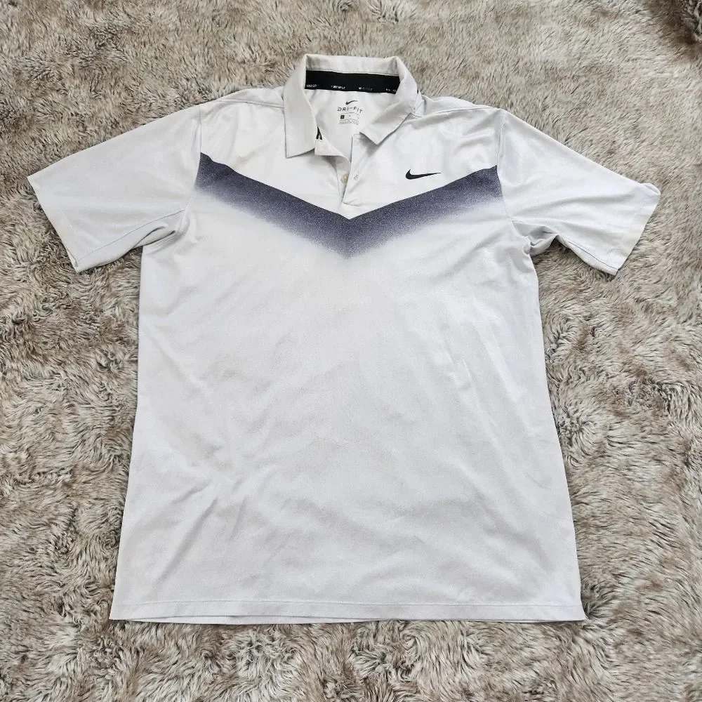 Nike Golf Dri Fit Standard Men's Golf Polo Shirt Black‎ and White Size Large